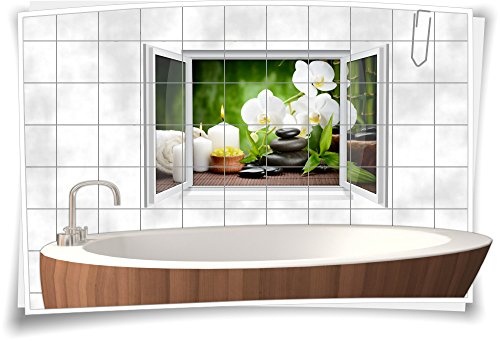 Medianlux Fliesenaufkleber Fliesenbild Fliesen Aufkleber Sticker Zen Wellness SPA Orchideen Ketzen Bad WC, 90x60cm, 15x20cm (BxH)