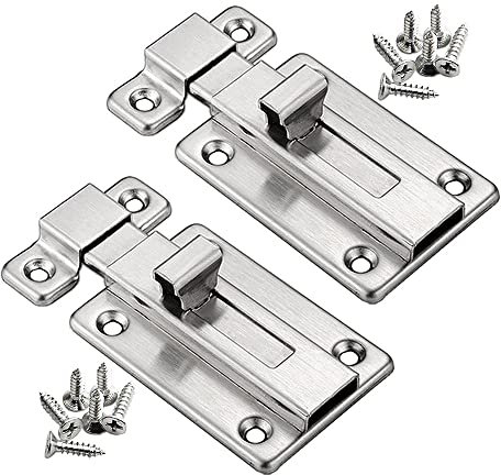YUOIP® Door Lock Gate Bolts Stainless Steel Door Latch 3 Gate Latch Sliding Bolt for Bathroom Loft Hatch Window Pet Gate (2 Pack)(Stainless Steel Screws)