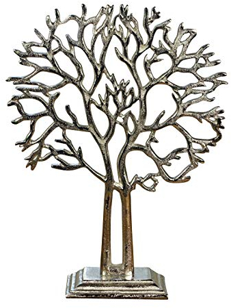 Schmuckbaum Schmuckständer Schmuckhalter Lebensbaum Dekobaum Aluminium Silber - Schmuck Baum für Ringe, Ketten und Armbänder - 38 cm