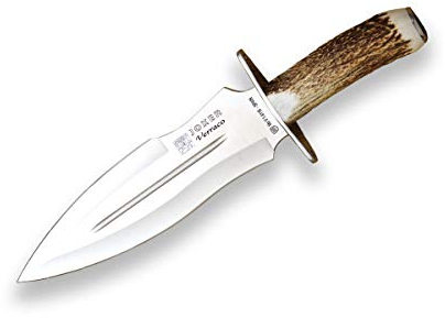 Joker Jagdmesser CC42 Verraco mit Hirschhorngriff und MOVA 26 cm Klinge mit Lederscheide, Angelgerät, Jagd, Camping und Wandern.