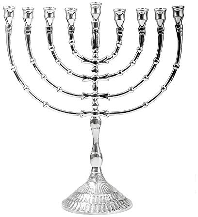NKlaus Menorah 32cm hoch Hanukkah für Kerzen bis Ø 1,2cm Kerzenleuchter groß Silber 9er Kerzenständer Messing vernickelt 2801