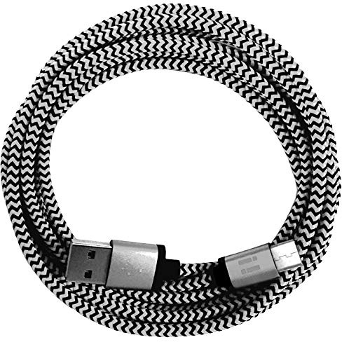 i! - 3m Premium Nylon USB-C Schnellladekabel Datenkabel für Handy Tablet Smartphone - Silber weiß