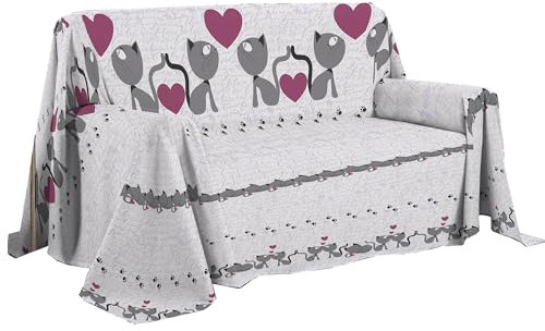PENSIERI DELICATI Telo Copridivano 180 x 290 cm Made in Italy, Telo Copritutto 100% Cotone Puro, Fantasia Gattini Rosa, Ideale come Telo Arredo, Salvadivano o Copriletto Estivo (1 Piazza)