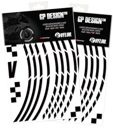 VFLUO - 2 x Kit Reflektierende Felgenrandaufkleber GP Motorrad, Aufkleber für 2 Räder 3M™-Technologie™, 360°-Kreis - Hohe Sichtbarkeit von der Seite – Diskret und Design – Einfache Installation