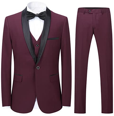 Abito da Uomo 3 Pezzi Slim Fit Abiti da Pranzo Nero Rosso Blu Formale Giacca da Smoking da Uomo Giacca Gilet Pantaloni
