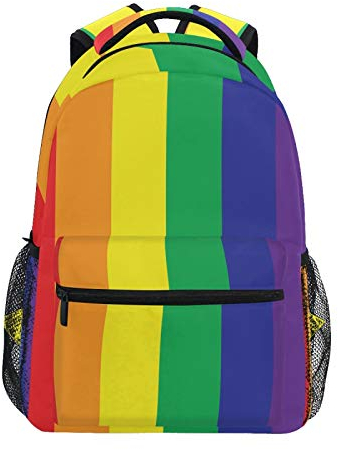OOWOW Schulrucksack LGBT Pride Regenbogen Streifen Tagesrucksack Wasserdicht College Laptop Rucksack Grundschule Schultertasche Große Büchertasche für Damen Herren Kinder Teenager