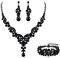 Ever Faith Wedding Jewellery Set for Women, Sparkly Rhinestone Crystal Vintage Floral Teardrop Brides Bridal Necklace Earrings Bracelet Sets Prom Party Costume Jewelry 3 Pcs Black Black-Tone