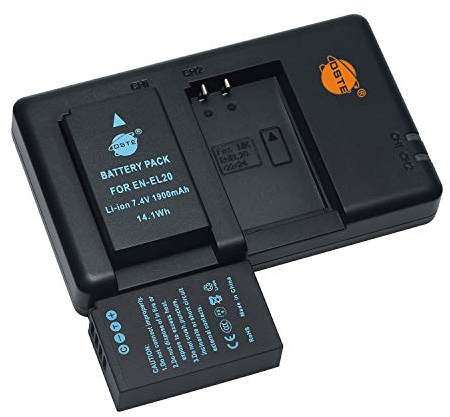 DSTE DE EN-EL20 EN-EL20a Lot de 2 batteries rechargeables de rechange et double chargeur compatibles avec 1 J1, 1 J2, 1 J3, 1 S1, 1 V3, 1 AW1, Coolpix A, COOLPIX P1000