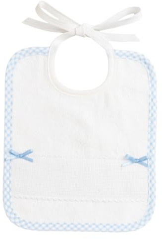 Filet - Lätzchen aus Weichem Weißem Chenille-Frottee mit Aida-Band zum Besticken und Satinschleifen, Ideal zum Schutz der Babykleidung, 100% Made in Italy, Farbe Himmel