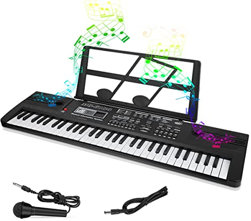 Teclado Digital para niños, Ideal para Principiantes con 61 Teclas y numerosos Sonidos de Instrumentos, Teclado portátil para Aprender para Principiantes con Soporte y micrófono