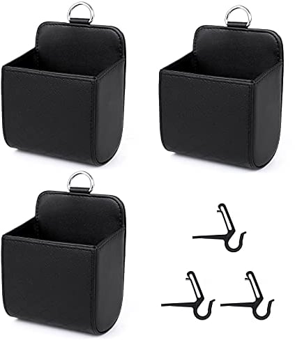 LuluDa 3 PCS Car Organizer Interior Storage Bag Air Vent Outlet Pocket Practical Durable PU Accessories for Phone Glasses Keys Coins Bills Small Items