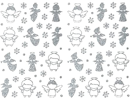 Oblique Unique® 84 Weihnachts Sticker Glitzer Xmas Aufkleber für Weihnachten Geschenk Deko - Engel Tannenbäume Punkte Schneeflocken Sterne UVM. - wählbar (Engel)