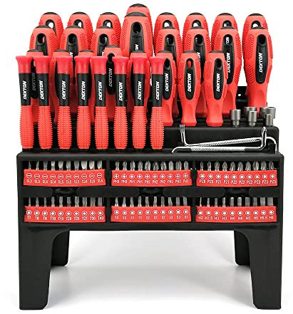 Dekton 100Pcs Screwdriver Set - Carbon Steel | Includes 23 Screwdriver, 60 Pcs Assorted Bits, 8 Pcs Precision , 6 Pcs Sockets, 2 Pcs Offset Screwdriver, 1 Ratchet Handle