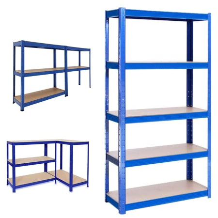 Qimu Schwerlastregal Lagerregal Kellerregal Metall Werkstattregal Regal Steckregal,Lagerregal mit 5 Regalböden,bis 875 kg belastbar,170 x 75 x 30 cm,Blau