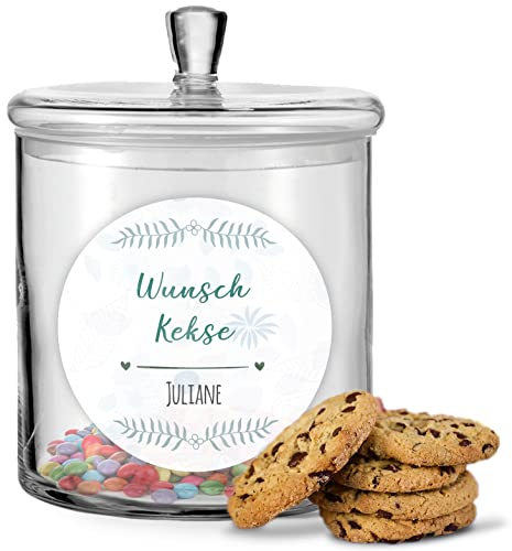 GRAVURZEILE Leonardo Biscottiera con stampa UV – Design a forma di pianta – Biscottiera con coperchio – Barattolo personalizzabile con nome – regalo per amici, familiari e partner