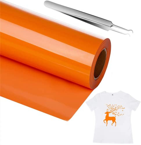 NCRGB® Heat Transfer Vinyl Orange Red 12In x 10Ft,HTV Vinyl Roll for Cricut & Cameo,Iron on Vinyl for T-Shirts,Equipped with a Hooked Tweezers Easy to Cut & Weed(Orange Red)