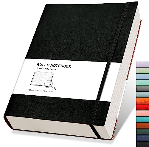 RETTACY A4 Lined Notebook College Ruled/Thick Journal - Extra Large Softcover Composition Notebooks with 2 Free Sticky Notes 320 Pages,Faux Leather, Inner Pocket 21.5 x 27.9cm - Black