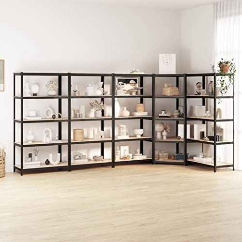 Chusui Regale mit 5 Böden 5 STK Wohnzimmer Regal, Keller Regal, Lagerregal, Haushaltsregal, Aufbewahrung Garage, Standregal, Bücherregal, Anthrazit Stahl & Holzwerkstoff