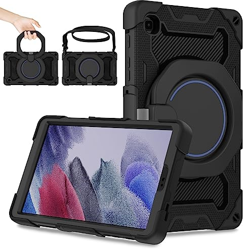ROISKIN for Galaxy Tab A7 Lite Case 8.7 Inch 2021: Heavy Duty Shockproof Samusng A7 Lite Cover with Screen Protector & Rotating Stand & Shoulder Strap & Pencil Holder,Black
