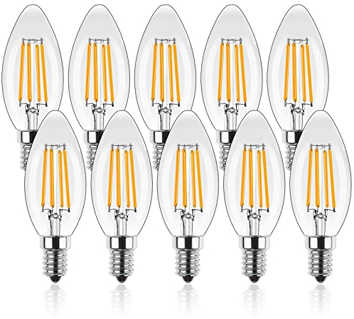 ProCrus E14 Kerzenform LED,Dimmbar 4W Kerze Led Glühbirne,2700K Warmweiß Vintage LED Kerzenbirnen,Ersetzt 40 Watt,für Kronleuchter,Klar,10 Stück (1er Pack)