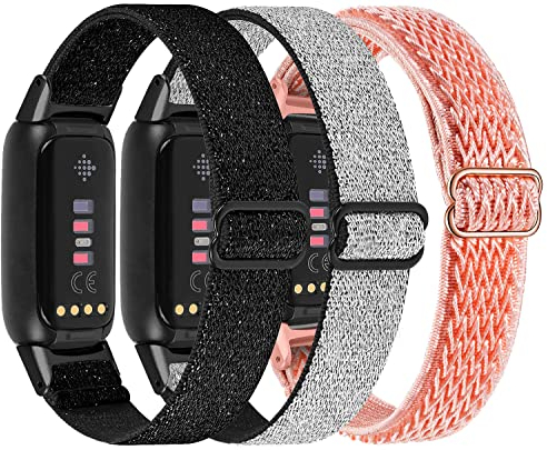 Nigaee 3-Stück Nylon Armband Kompatibel für Fitbit Luxe, Elastisches Verstellbares Uhrenarmband für Damen und Herren