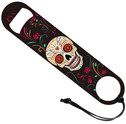 GLOBLELAND Skull Art Bar Blade Bottle Opener Beer Bottle Opener Stainless Steel Bar Bottle Opener 178x38mm/7x1.5 Flat Bottle Opener for Home Kitchen Bar Restaurant