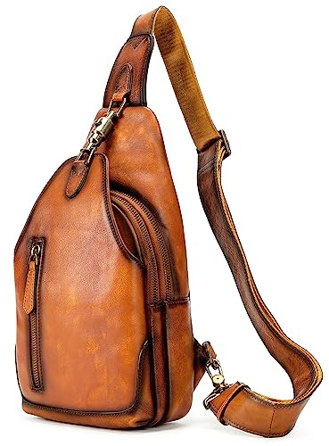 NIUCUNZH Echtes Leder Sling Bag Metallverschluss Crossbody Tasche Handgemachte Vintage Brust Schulter Rucksack für Frauen und Männer
