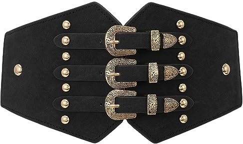 XZQTIVE Damen Elastische Kostüm Korsett Gürtel Mittelalter Gürtel Western Tied Waspie Taillegürtel Breite Cinch-Gürtel für Shirt Kleid Cosplay, Schwarz,Passform für Taillenumfang 63cm-76cm