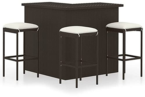 JUNZAI 4-TLG. Gartenbar-Set mit Kissen, Bistro-Set, Gartenset Tisch Und Stühle, Balkontisch, Balkon Möbel Für Kleinen Balkon, Terrassenmöbel, Bistrotisch, Gartentisch, Poly Rattan Braun