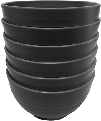 Hobein Unbreakable Large Cereal Bowls - 24 OZ Plastic Lightweight Bowl Sets 6 - Dishwasher & Microwave Safe - for Cereal, Salad,Soup, Noodle, 6 Pieces Black
