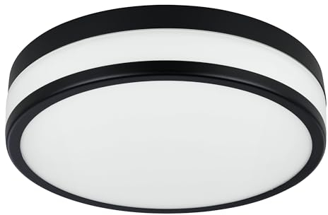 EGLO LED Deckenlampe Palermo, Deckenleuchte aus Metall in Schwarz und Glas in Satiniert, runde Wohnzimmerlampe, Lampe Decke für Badezimmer, Küche und Flur, warmweiß, IP44