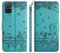 Aisenth Handyhülle für Samsung Galaxy A51 4G SM-A515F, Katze, Schmetterlings Muster Leder Handytasche Brieftasche Klapphülle Etui Schutz Hülle mit Ständer, Magnet, Kartenfächer -Blau Grün