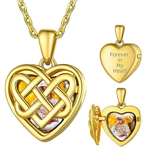 Supcare S925 Gold Keltischer Knoten Herz Medaillon zum Öffnen für Bilder Damen 46cm Locket Necklace Kette Foto Text Halskette mit Anhänger Amulett Souvenir Personalisiert Schmuck für Liebe Ehrung
