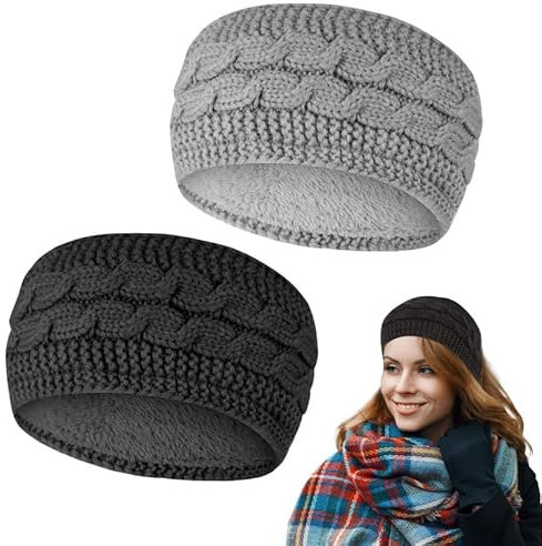 FRIUSATE Winter Cable Knit Headbands Women 2 Pcs Ear Warmer Knitted Thermal Twist Headbands Elastic Knitted Headband Head Wrap for Girls Women Ladies Winter Gift