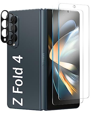 2+2 For Samsung Galaxy Z Fold 4 Screen Protector 2 Pack +Camera Lens Protector 2 Pack +Installation Frame, Fingerprint Compatible, High Transparency Tempered Glass Protective Film for Z Fold 4 5G