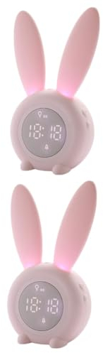 Housoutil 2st Leuchtender Wecker Dekor Kawaii-zeug Bettlicht Ok, Uhr Zu Wecken Hase Führte Nachtlicht Led Lampen Wecker Aufladen Süßer Wecker Leuchtende Tieruhr Led-wecker Kind Stumm Trainer