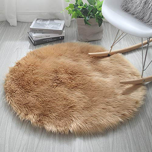 Treer Faux Lammfell Schaffell Teppich, Lammfellimitat Teppich Longhair Fell Optik Nachahmung Wolle Bettvorleger Kunstfell Dekofell Sofa Matte für Kinderzimmer (140cm,Kamel)