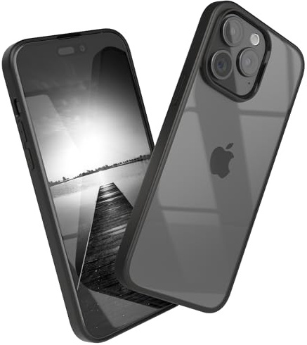 EAZY CASE Clear Hybrid Bumper Hülle kompatibel mit iPhone 15 Pro Max, Handyhülle mit Ultra Aufprallschutz, Stoßfest und Kratzfest, dünne Schutzhülle mit Kameraschutz, Handy Case, Schwarz