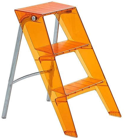 3-Stufen-Leiter, zusammenklappbarer Tritthocker aus Kunststoff mit breitem Anti-Rutsch-Pedal, transparente einseitige Leiter, leichte und tragbare Trittleiter, 220 Pfund Kapazität, Orange