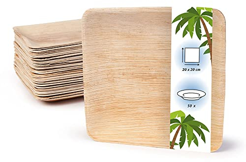 onlyleaf Palmware Platos de hojas de palma I 50 piezas de ojas de palma rectangular 23 x 23 cm I Bio vajilla desechable boda compostable biodegradable Vajilla de fiesta
