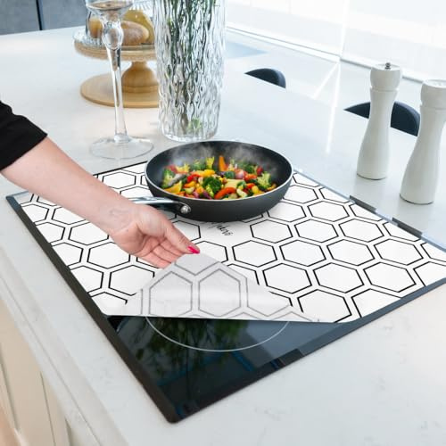 HomeMakers Induction Hob Protector Mat Large 61x53 cm, Heat Resistant Silicone Cover, Cut to Size, Easy Clean, Non-Slip Glass Hob Protector, Prevents Scratches, Translucent White Honey
