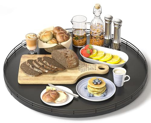 Oroyutor 18 Oak Wooden Lazy Susan Turntable for Dining Table, Large Round Lazy Susans Organizer for Kitchen Countertop, Tabletop 360°Rotating Tray for Spice Organization and Storage Black Home Decor
