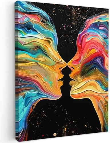 MuchoWow© Leinwand 60x80 cm Deko Schlafzimmer Aesthetic Leinwandbilder Wohnzimmer Gemälde Foto Geschenk Living Room Decoration Kunst - Menschen - Modern - Schwarz - Liebe