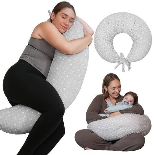DancesCat Einstellbar XXL Stillkissen, Vielseitig Übergröße Lagerungskissen, Portabke Schwangerschaftskissen für Baby und Erwachsene, Seitenschläferkissen mit Waschbarem Samt Bezug,Babynestchen