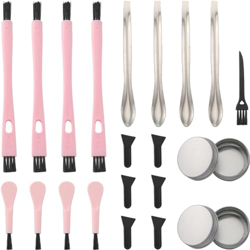 GORGECRAFT 21Pcs Pollen Scrapers Kit for Grinder Brushes Cleaners Tool Set Including 6Pcs Black Scraper+ 4Pcs Spoons+ 2Pcs Aluminium Storage Jar + 9Pcs Cleaning Brush(8Pcs 2 Styles Pink, 1Pc Black)