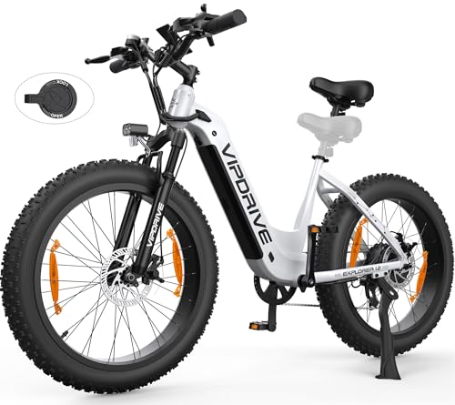 Vipdrive E-Bike Elektrofahrrad mit 250W Motor und 26 Zoll Fat Tire, 48V 15Ah Abnehmbarer für Lange Reichweite bis 100KM, Electric Bike 7-Gang-All-Terrain für MTB, Strand & Schnee