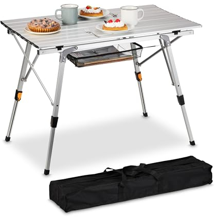 Relaxdays Klapptisch, klappbarer Camping Tisch, höhenverstellbar, Aluminium, faltbar, Alu Multifunktionstisch, silber