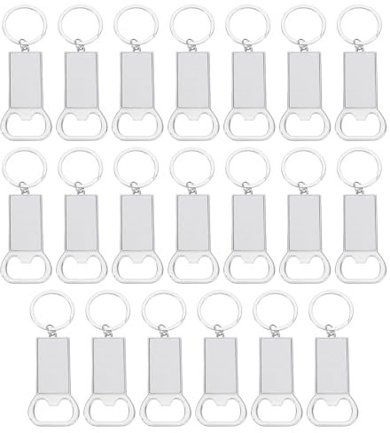 sourcing map 20Pcs Sublimation Metal Bottle Opener Keychain, Blank Transfer Sublimation Key Rings for DIY Personalized Sublimation Photos (3.6x10cm)