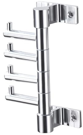 KWQKEM Swivel Coat Rack with 4 Hooks Wall Mount Wall Vertical Hooks Towel Racks for Bathroom Metal Robe Hook Key Holder Heavy Duty Towel Holder Hanger for Door Entryway Office (Silver, 4 Arms)
