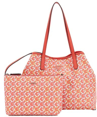 GUESS Schultertasche Vikky II Tote Bag Coral Multi Logo koralle